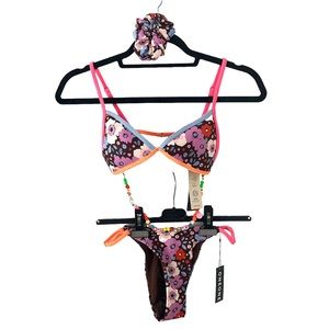 NWT WOMENS ONEONE ECO FABRIC FLORAL 3-PIECES BIKINI SWIMSUIT SIZE MEDIUM